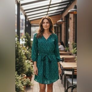 Shoshanna Green & Navy Geometric Print Long Sleeve Dress